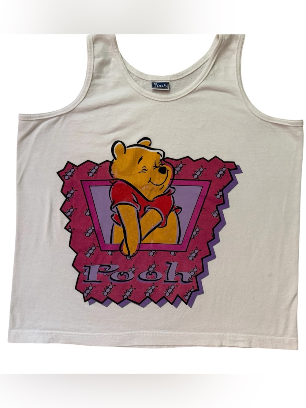 Vintage 90s Disney Pooh Bear Graphic Tank Top White Boxy Unisex Med/Large
